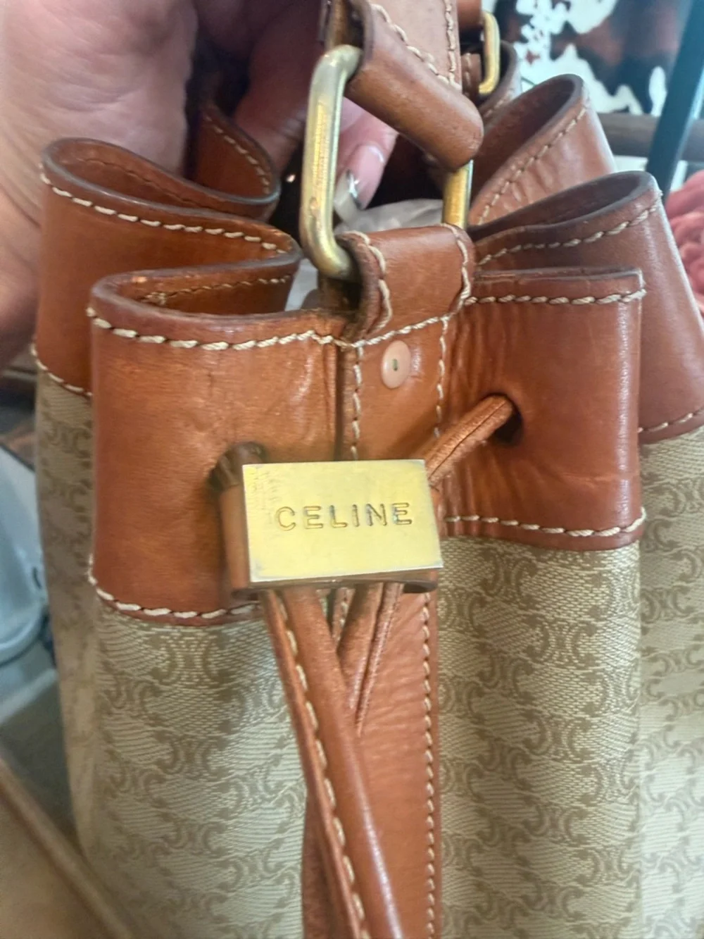 Celine Beige & Brown Canvas Bucket Shoulder Bag - Picture 3 of 12